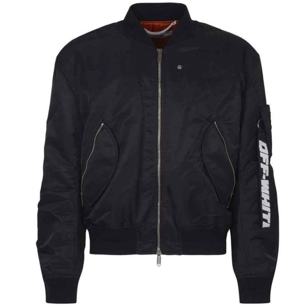 Off White Mens Industrial Black Bomber Jacket - Size Large